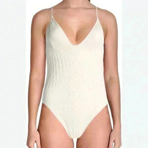 POLO RALPH LAUREN WOMENS SAHARA CROCHET PLUNGE X BACK CREAM ONE PIECE SWIMSUIT
